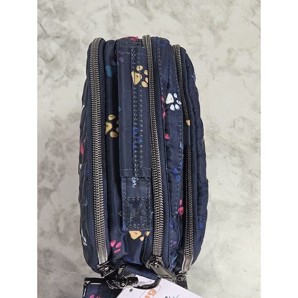 LUG Skeeter Crossbody Bag Purse Pet Paws Print Navy Blue RFID NWT - Picture 5 of 16